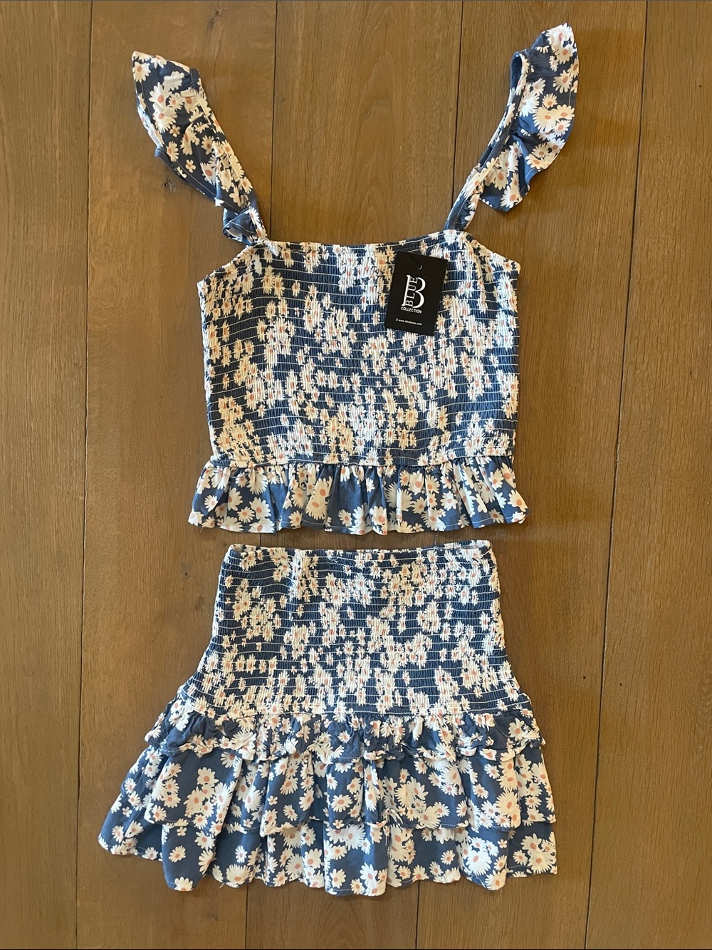 NWT Two-Piece Floral Smocked Crop Top with Ruffle Hem and Skirt- size S